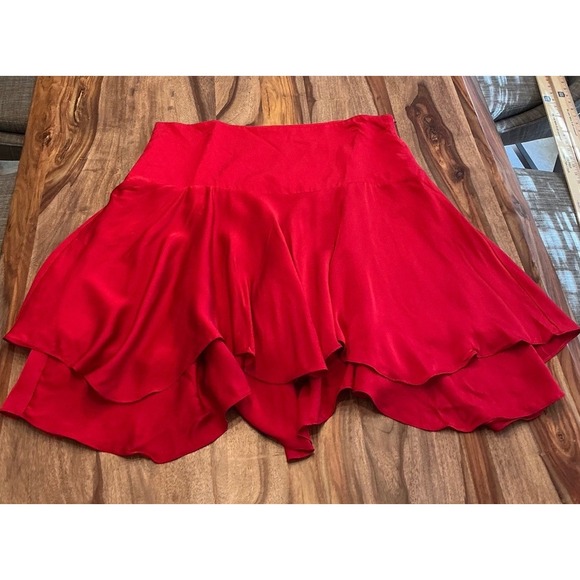 Lauren Ralph Lauren‎ Red Silk Blend Layered Ruffle Flare Skirt Size 14 - Picture 4 of 9